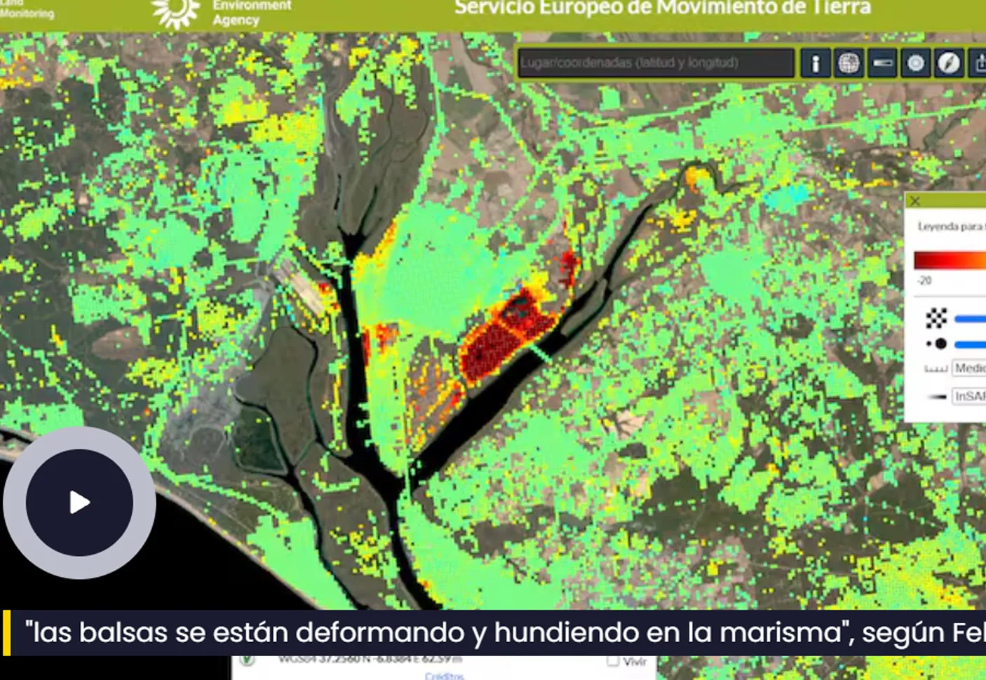 Copernicus confirma el imparable hundimiento de las balsas de fosfoyesos en Huelva